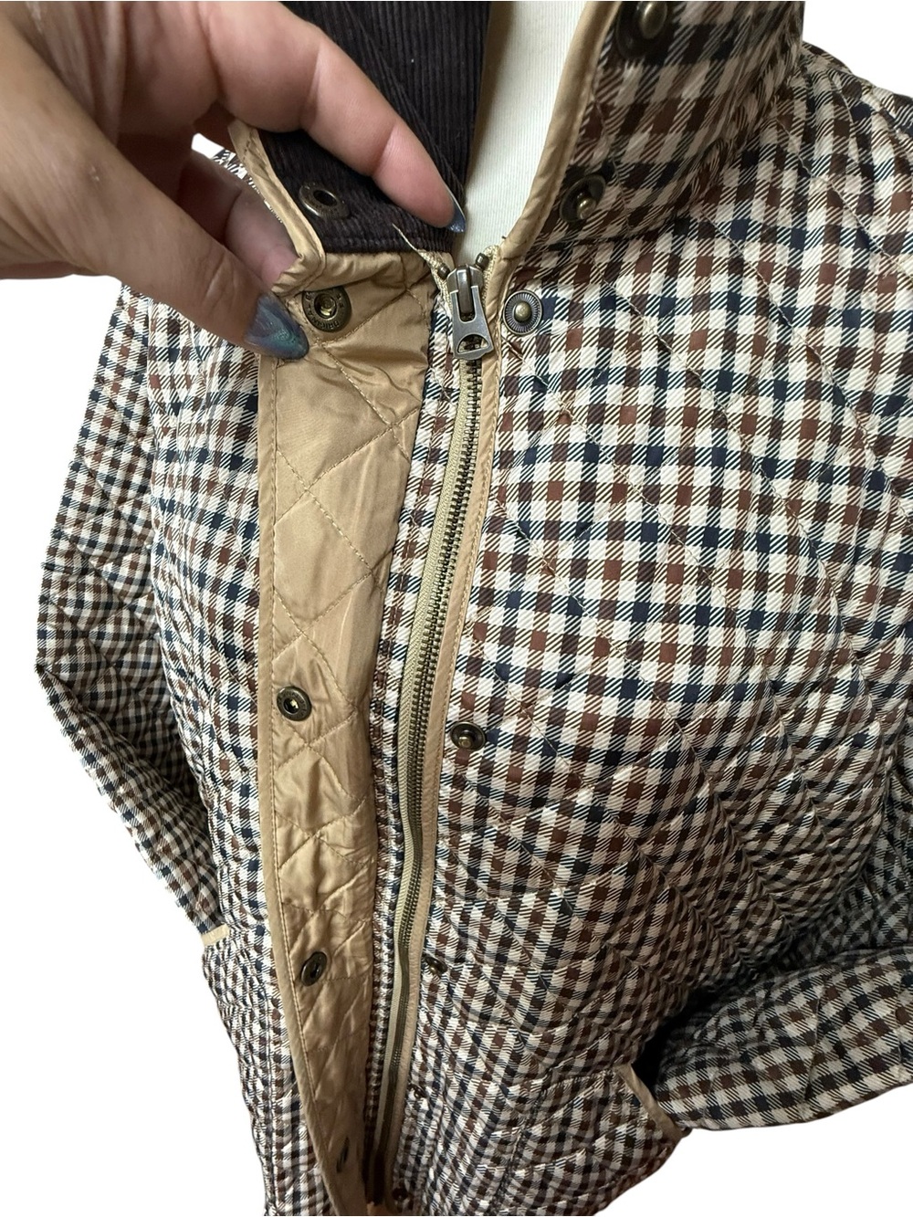 Lands’ End Women’s Quilted Gingham Jacket 2X 20W 22W Snap Zip Lightweight Coat - Picture 4 of 16